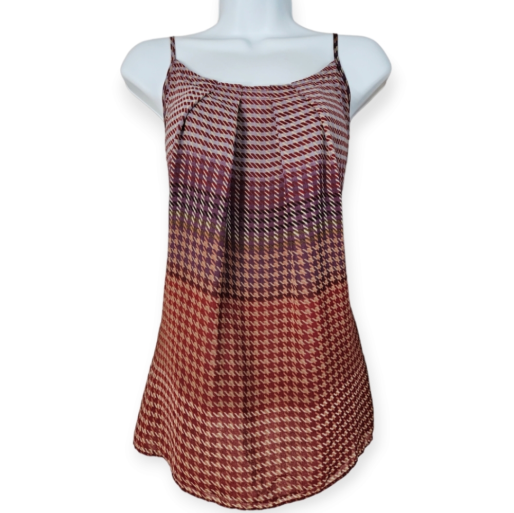 CAbi orange pink brown tan & purple houndstooth blouse top Womens Medium